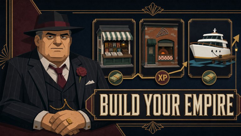 Idle Mafia Game properties from street stall to yacht empire