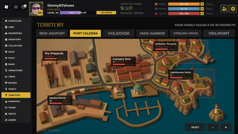 Idle Mafia Game Port Caldera territory map